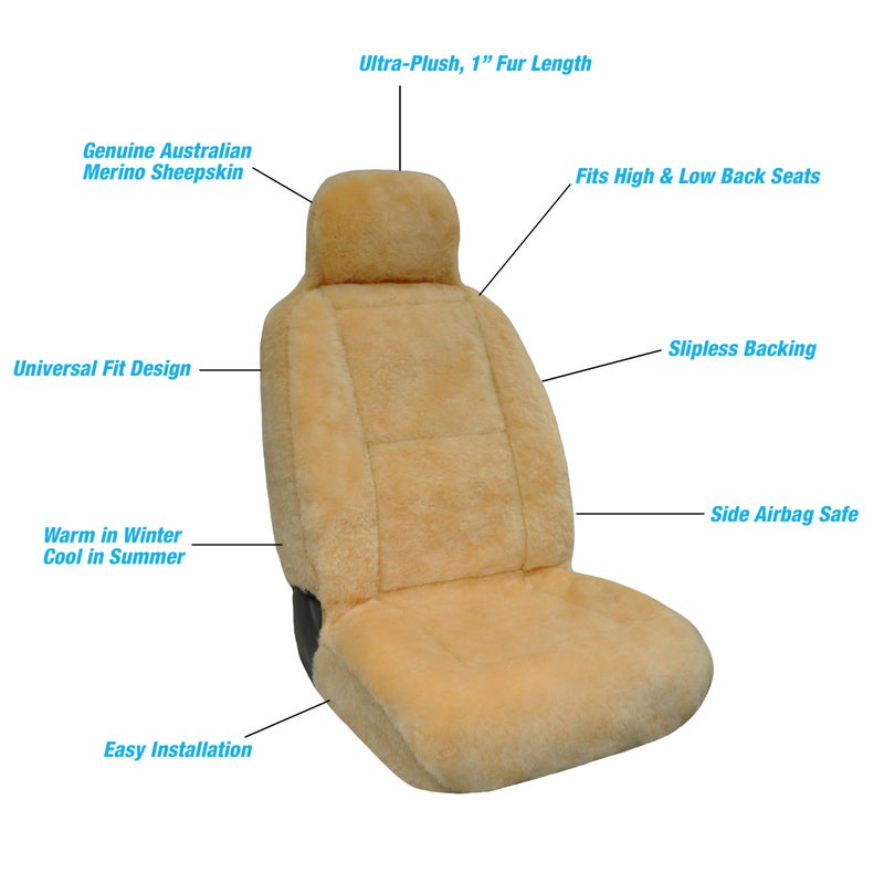 Eurow Australian Merino Sheepskin Car Seat Cover, Plush Universal Fit for Most Vehicles, Summer Cool & Winter Warm, Side Airbag Safe, Easy Installation, 56 x 23 Inches, Single Seat, Beige - Image 4